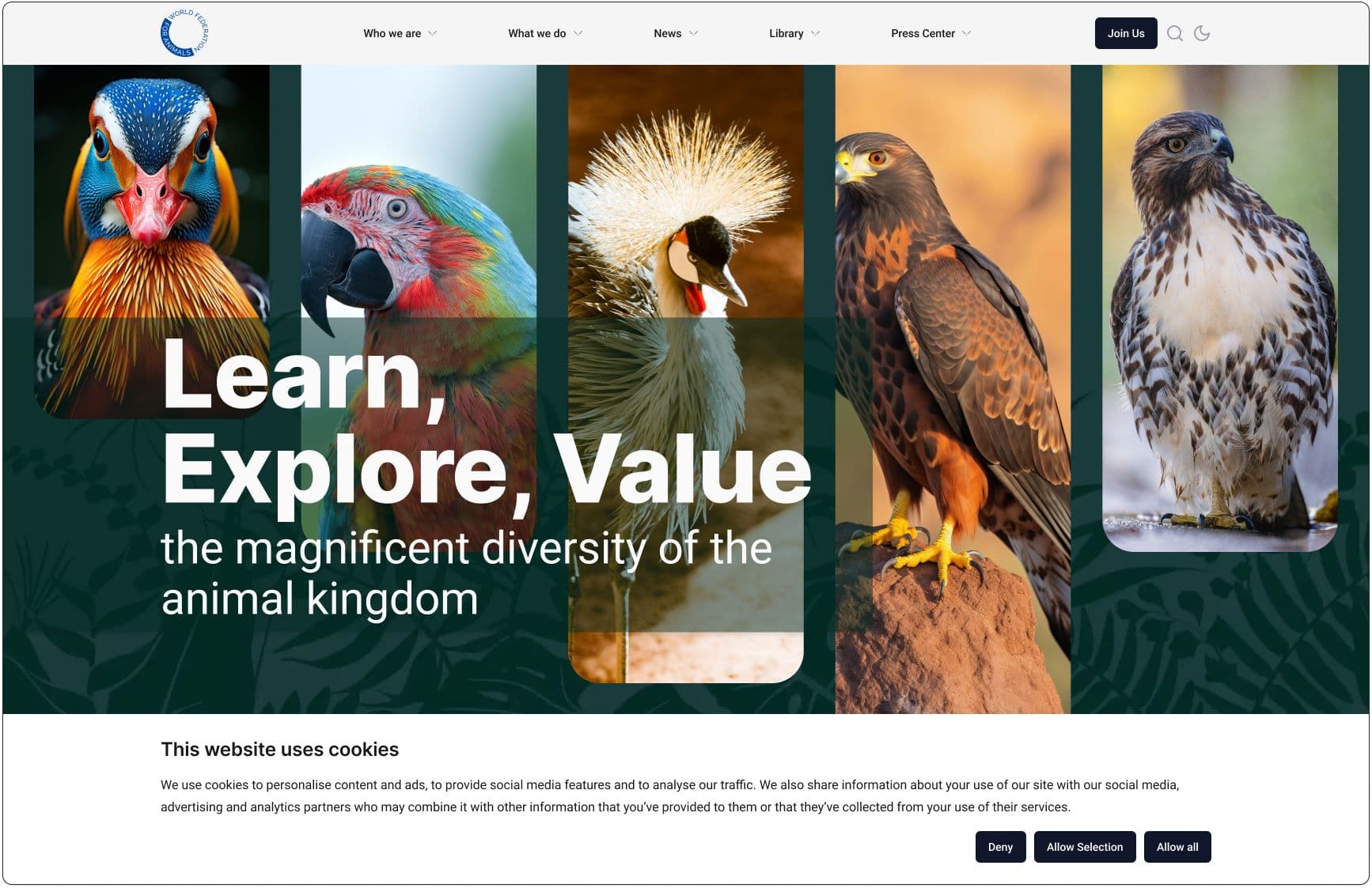 World Federation for Animals Website UI/UX screenshot 1